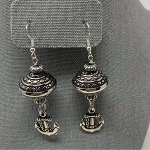 Silver Toned Globe and Anchor Dangle Earrings
